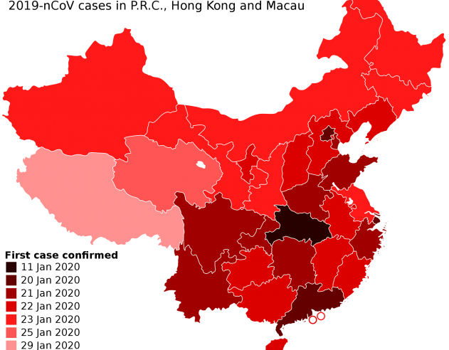Map showing coronavirus cases in china